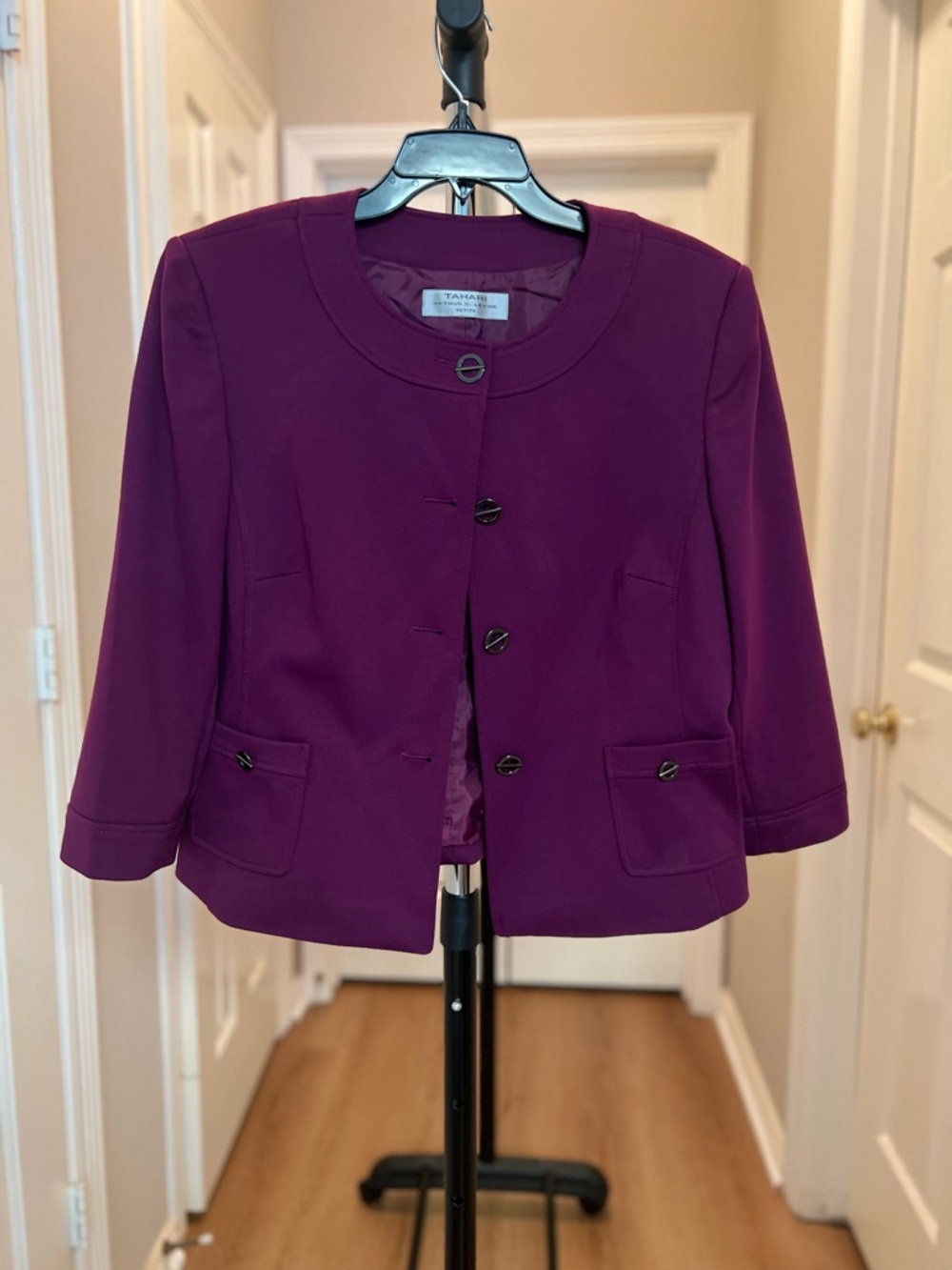 Tahari Petite Plum Round-Neck Single-Button Jacket